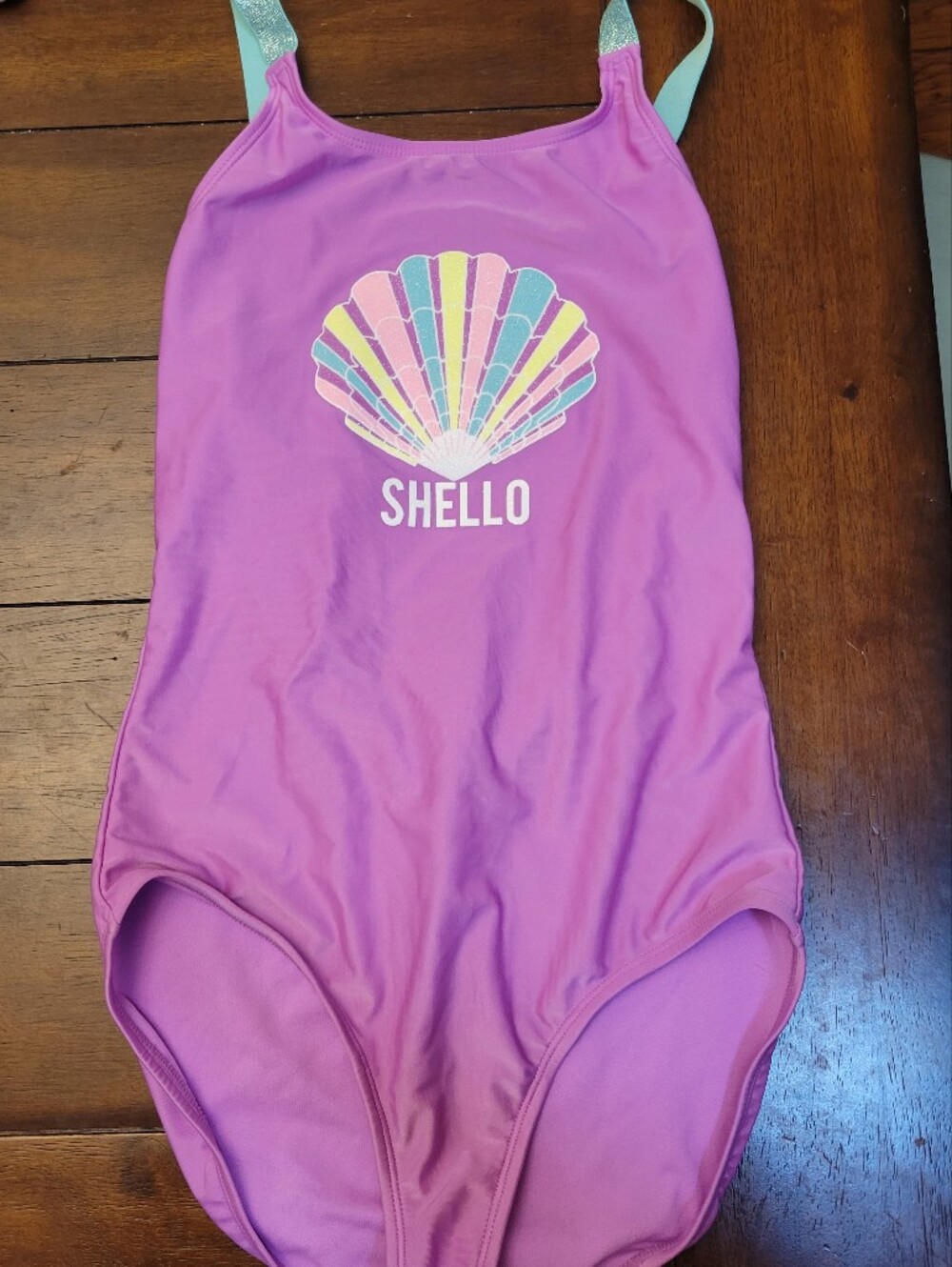 Cat & Jack Purple Girls One-Piece Swimsuit with Colorful Shell Graphic
